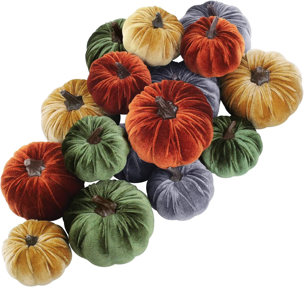 Rustic Velvet Pumpkins in Harvest Colors (Set of 16)