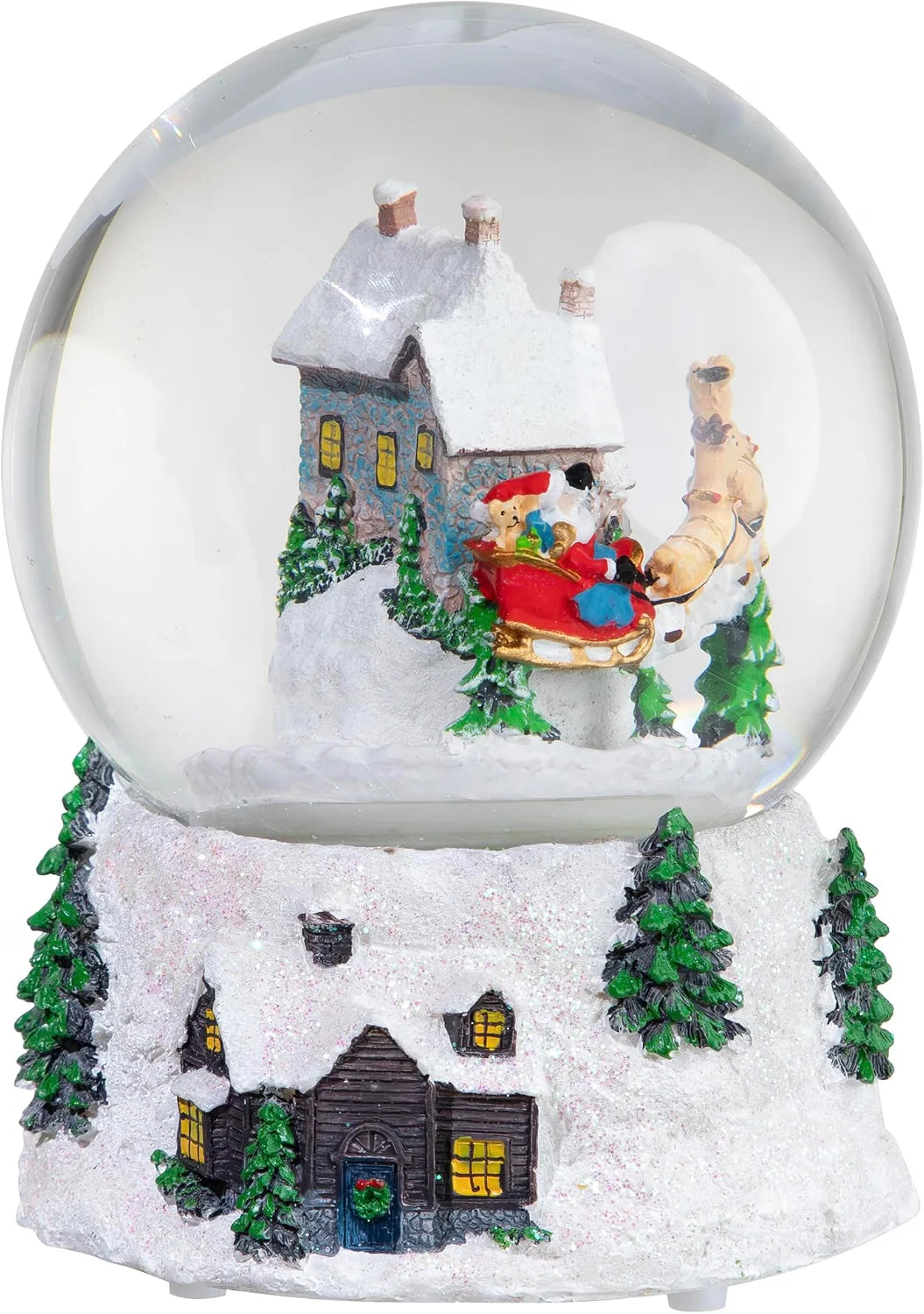 Musical and Animated Santa and Reindeer Rotating Christmas Water Globe, 6.75", White