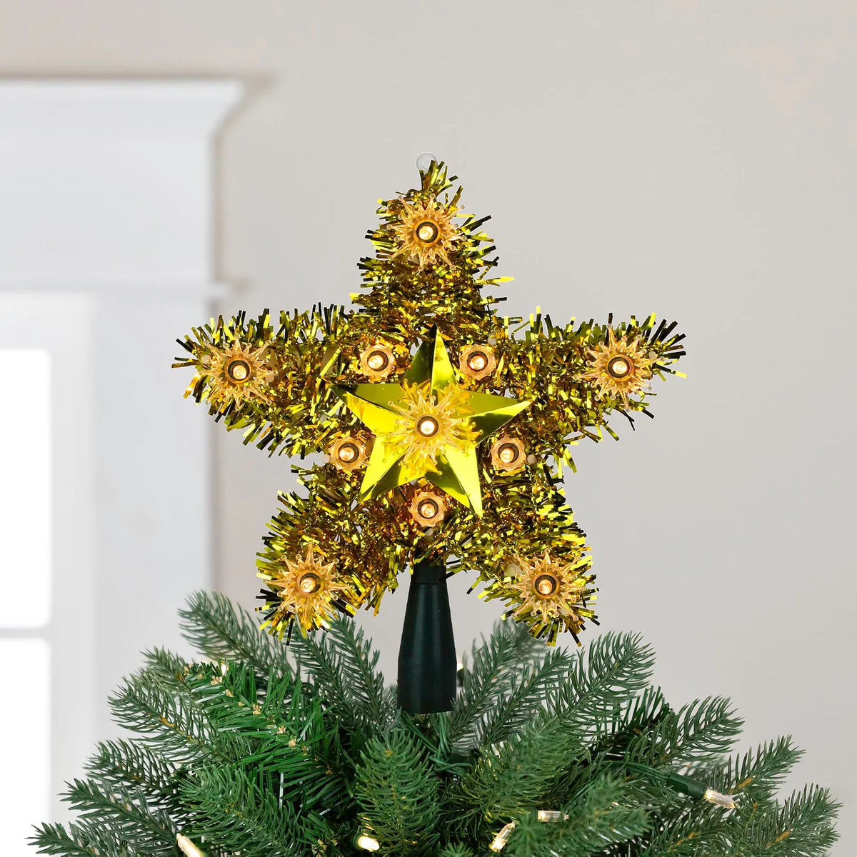 7" Lighted Gold Star Christmas Tree Topper - Clear Lights