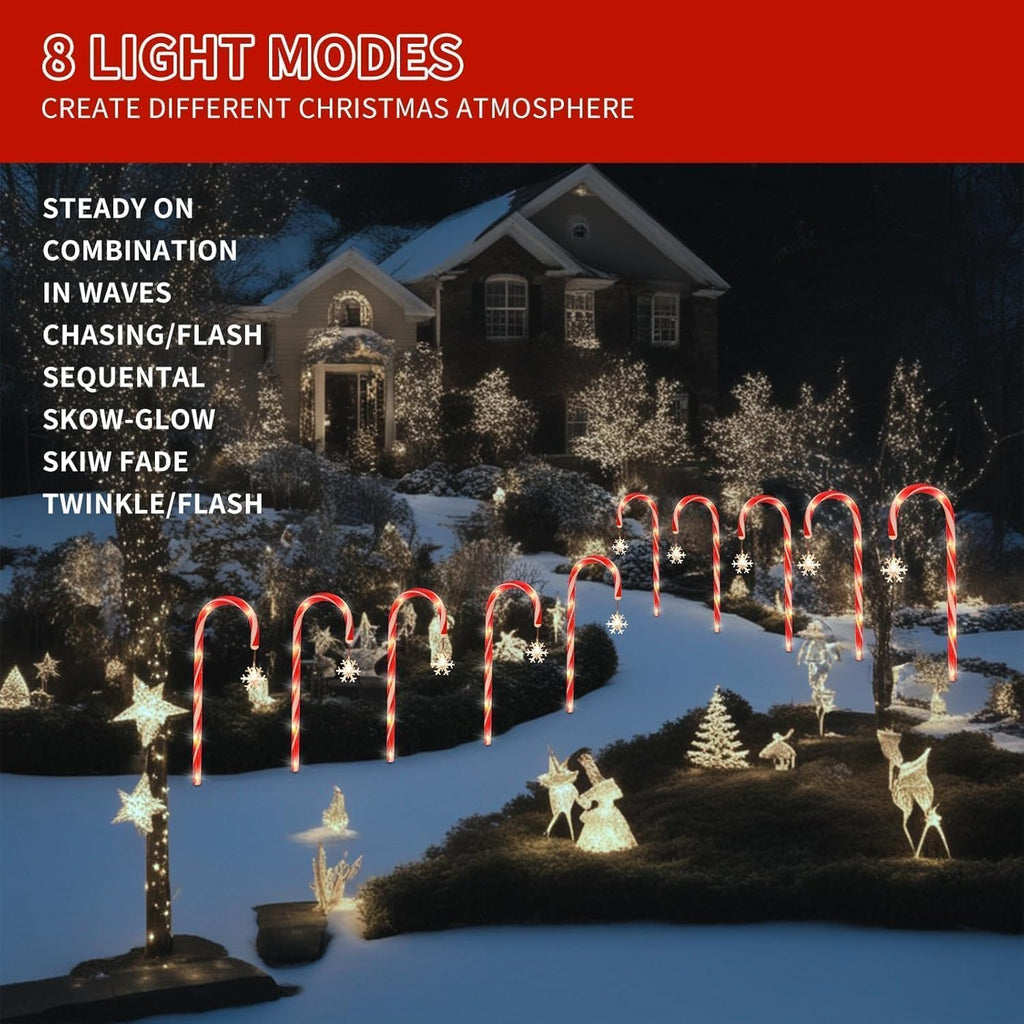 10 Pack Solar Candy Cane Pathway Lights, Warm White Christmas Decor