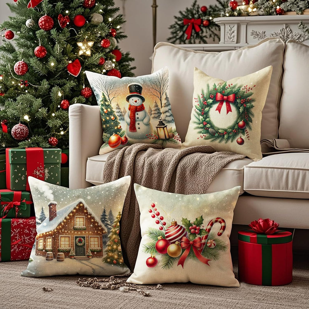 Christmas Throw Pillow Covers 18X18 Inch Set of 4