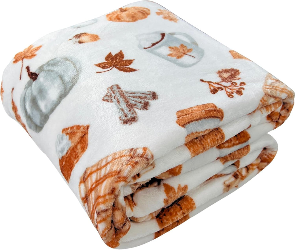 Fall Soft Fleece Throw Blanket, Pumpkin Spice Design, 50X70, Oversized