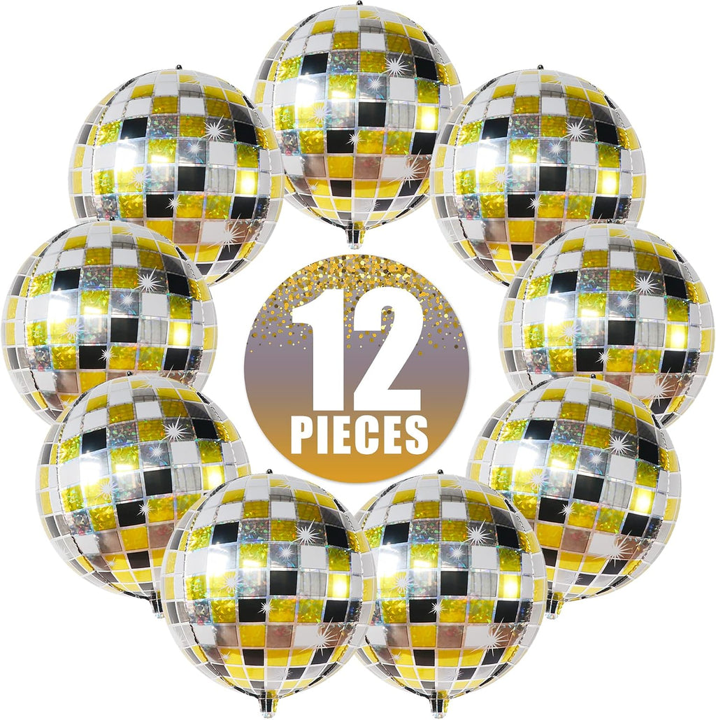 , Shiny Disco Ball Foil Balloons - Big 22 Inch, Pack of 12