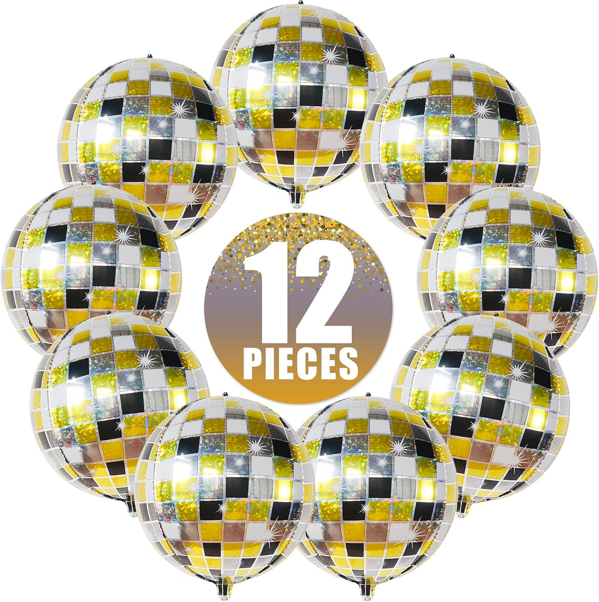 , Shiny Disco Ball Foil Balloons - Big 22 Inch, Pack of 12