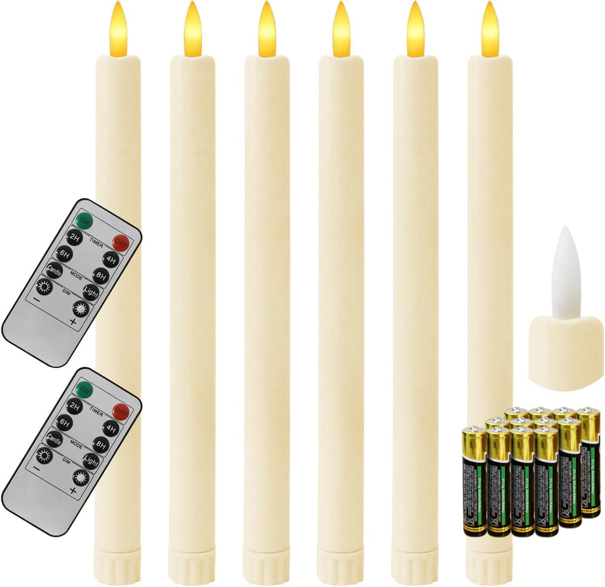 Flameless Ivory Taper Window Candles with Remotes (Set of 6)