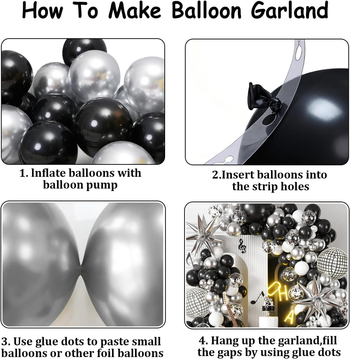 Black Silver Balloons Arch Kit Garland with Disco Ball Balloons