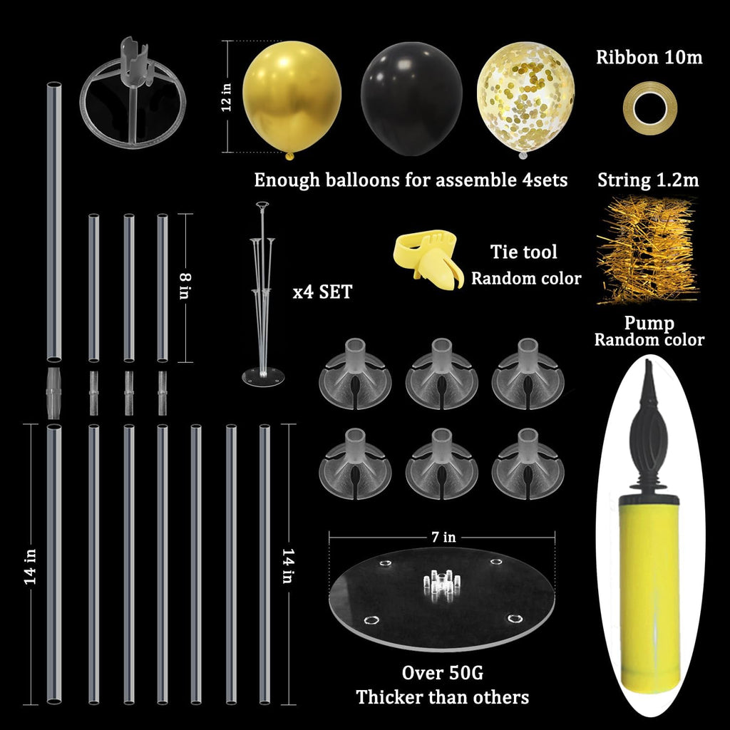 4 Set Black and Gold Balloon Stand Table Centerpieces Party Decor