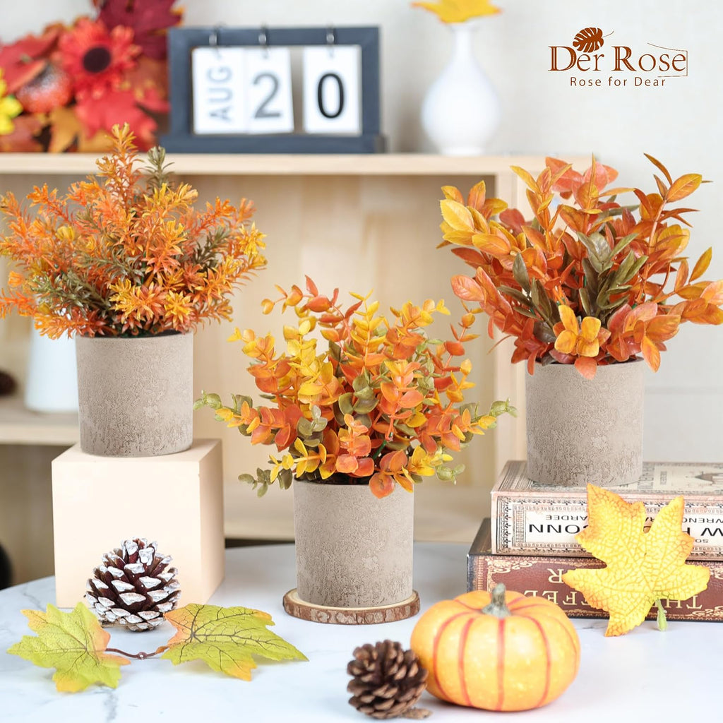 3 Pack Fake Plants Warm Orange Faux Plants for Fall Table Decor
