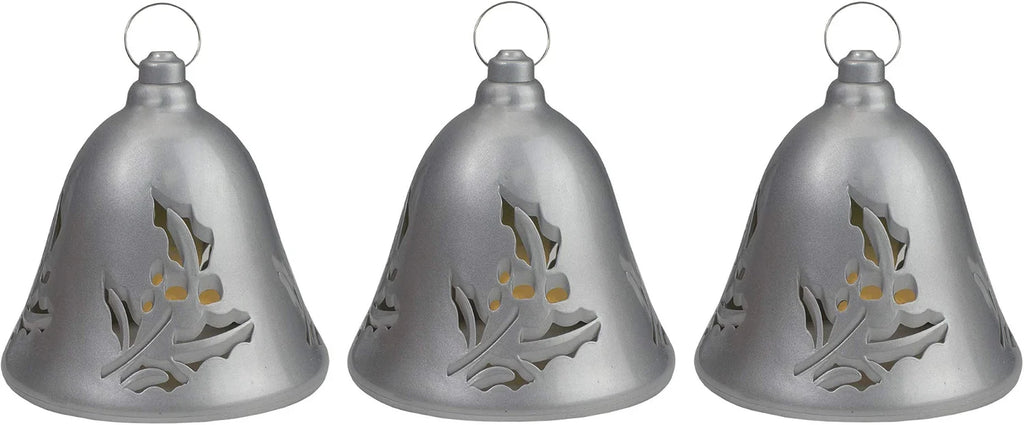 Lighted Musical Bells Christmas Decorations - 6.5" - Silver - Warm White - Set of 3