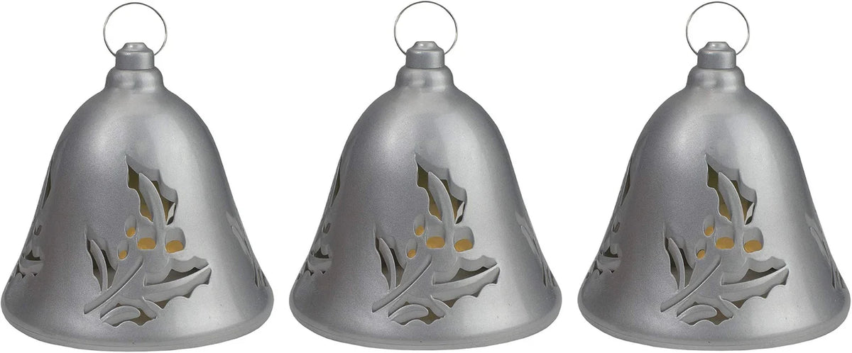 Lighted Musical Bells Christmas Decorations - 6.5" - Silver - Warm White - Set of 3