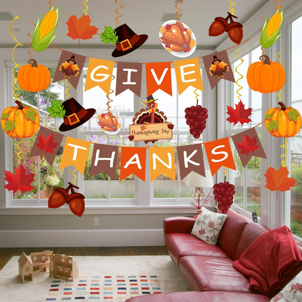 Thanksgiving Decorations Pre-Assembled GIVE THANKS Banner Swirls Set 42Pcs