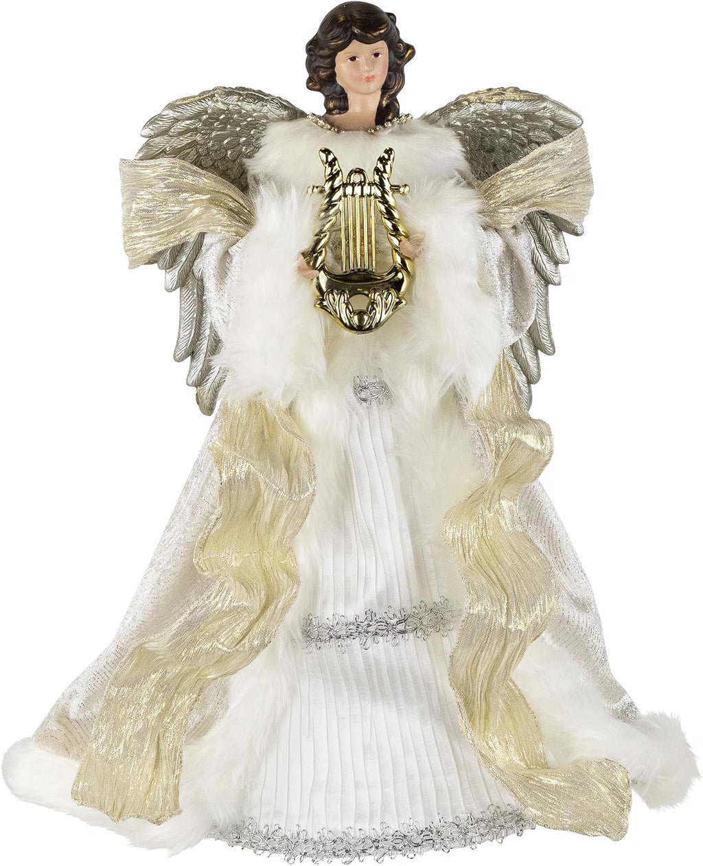 18" White and Silver Angel Christmas Tree Topper, Unlit