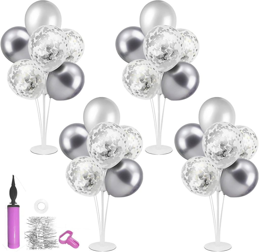 Silver Balloon Table Centerpieces, Set of 4