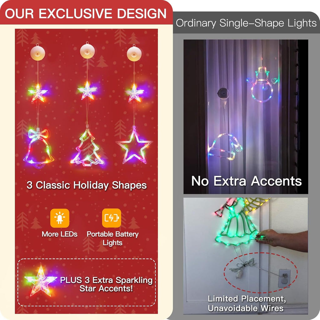 Christmas Window Lights Decoration, Star, Bell & Tree Multicolor