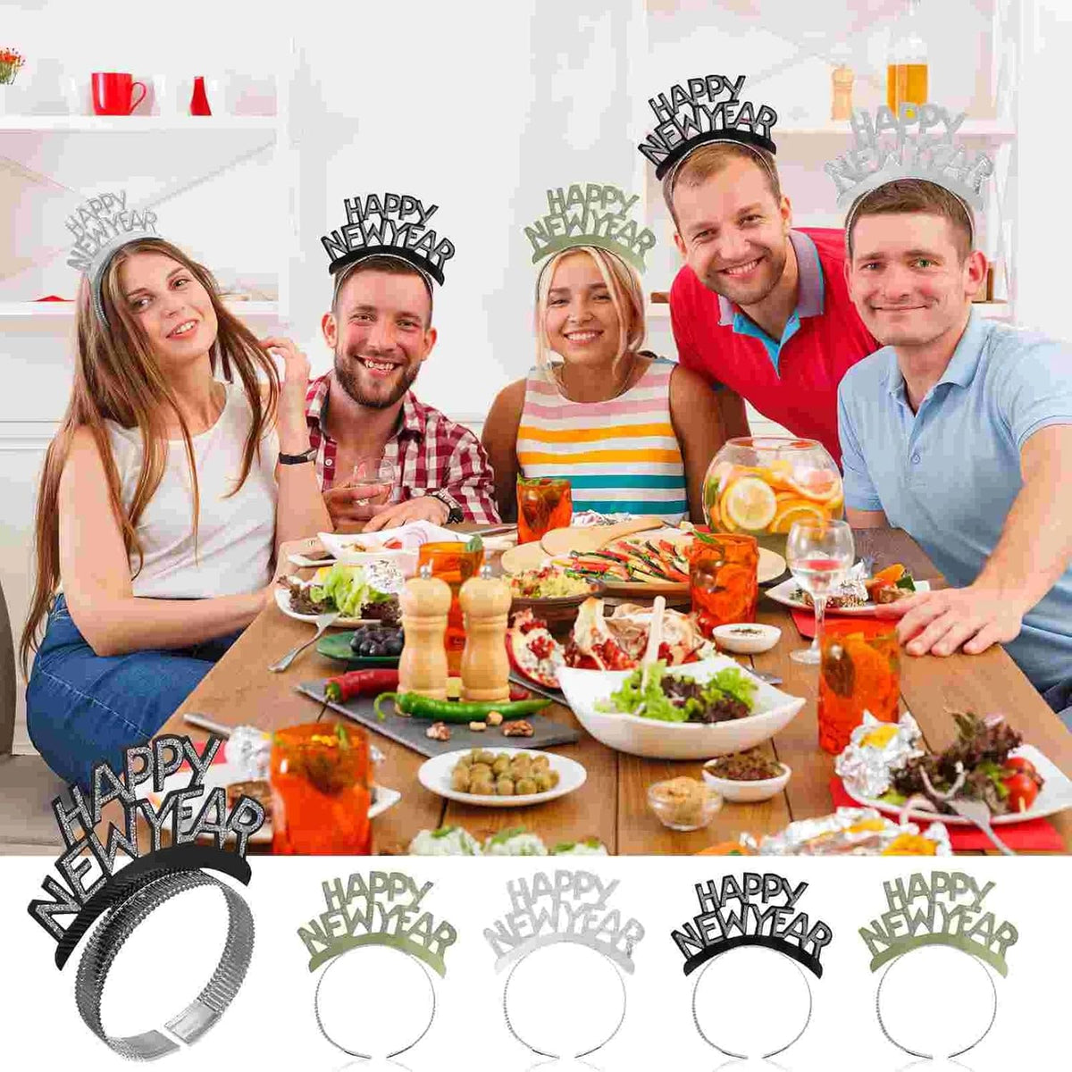 12Pcs New Year'S Headbands and Hats - NYE Crown, Happy New Year Headband, Party Hats, Eve Party Headbands, Tiara Accessories for Happy New Year Party