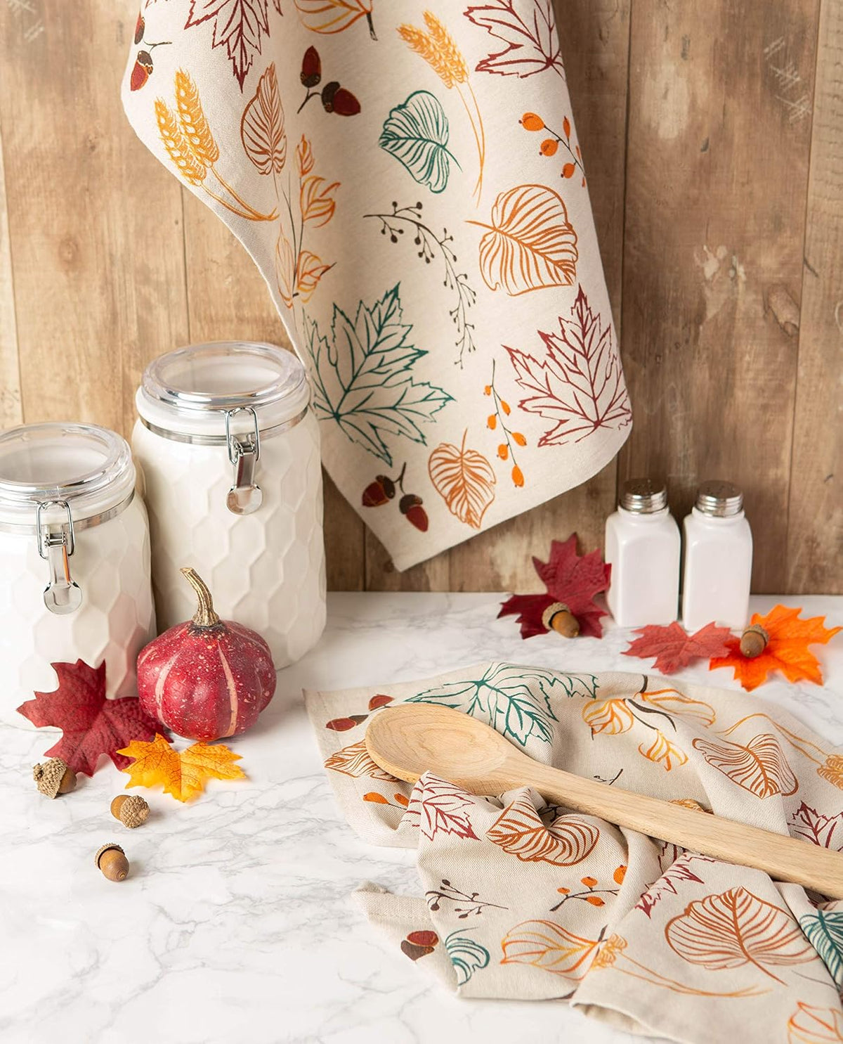 Fall Kitchen Towels for Kitchen Decorative Cotton Dish Towel Set, 18X28, Autumn Leaves, 2 Count