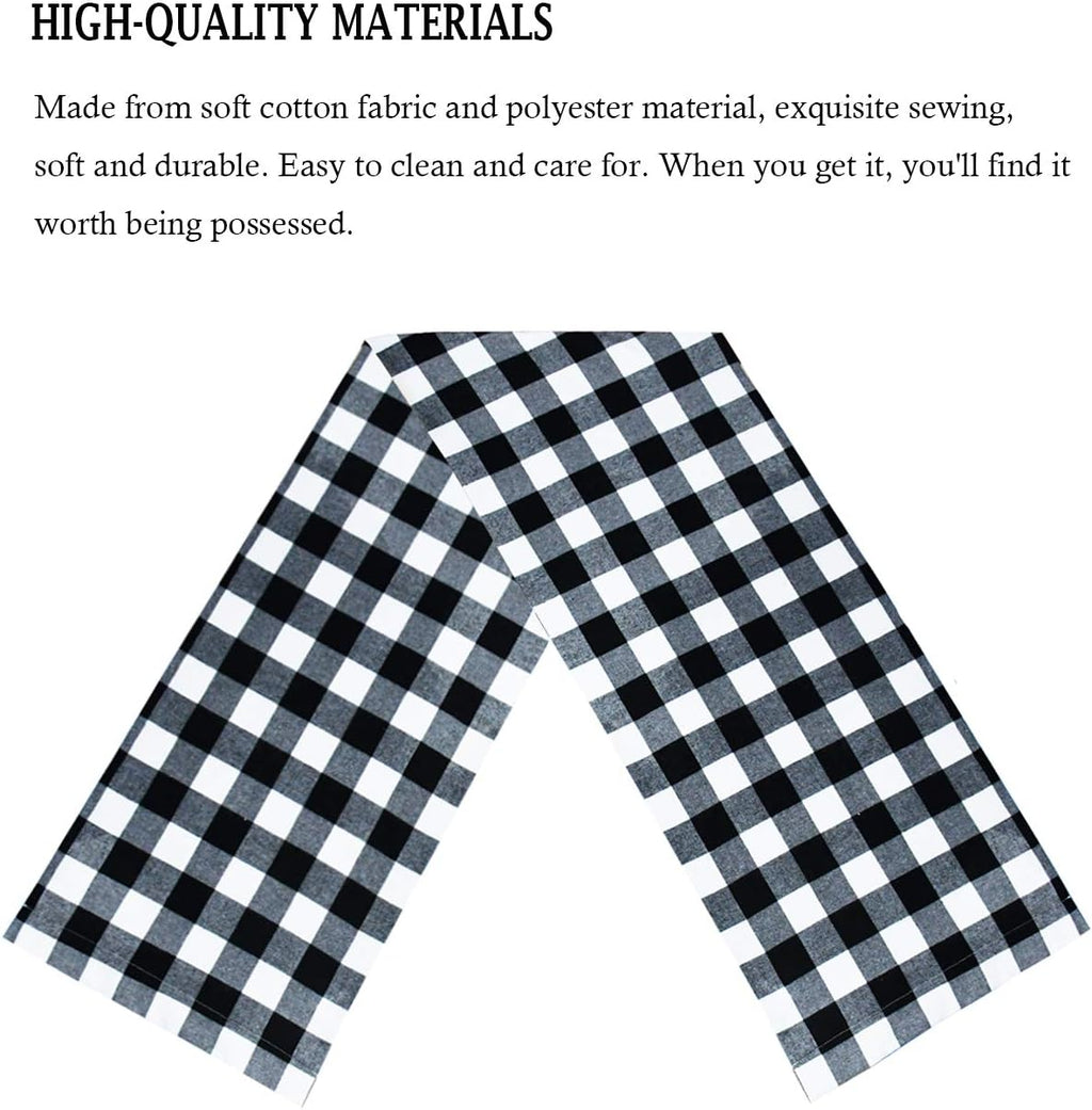 Buffalo Check Table Runner Cotton Black and White Plaid Classic Stylish Design for Family Dinner Christmas Holiday Birthday Party Table Home Decoration (White and Black, 14 X 72 Inch)