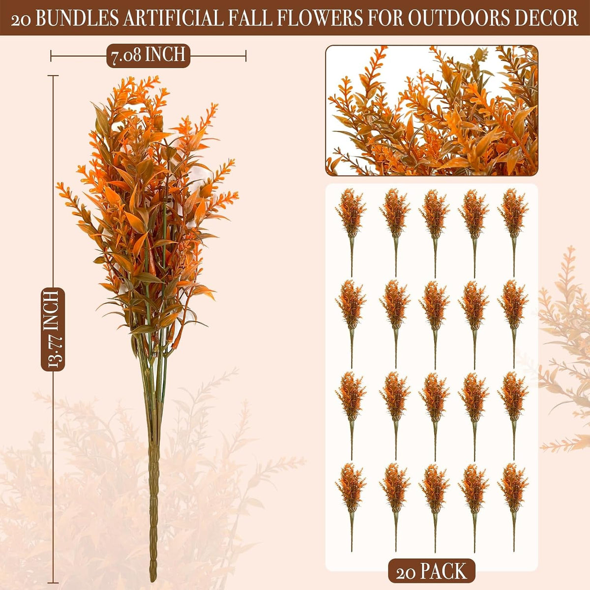 20 Bundles Artificial Fall Flowers for Outdoors Fall Decorations