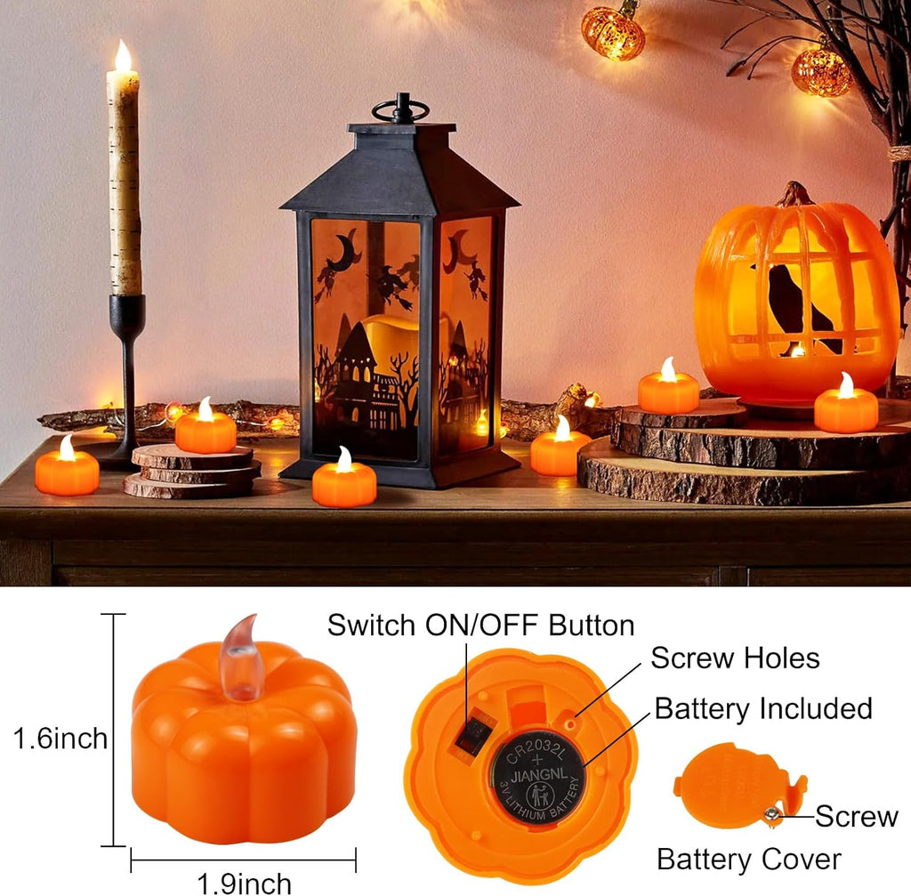 24 Pack Halloween Decorations Indoor Pumpkin Tea Lights Fall Table Decor