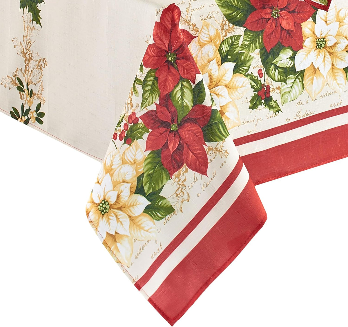 Red and White Poinsettia Tablecloth (60 x 120 in)