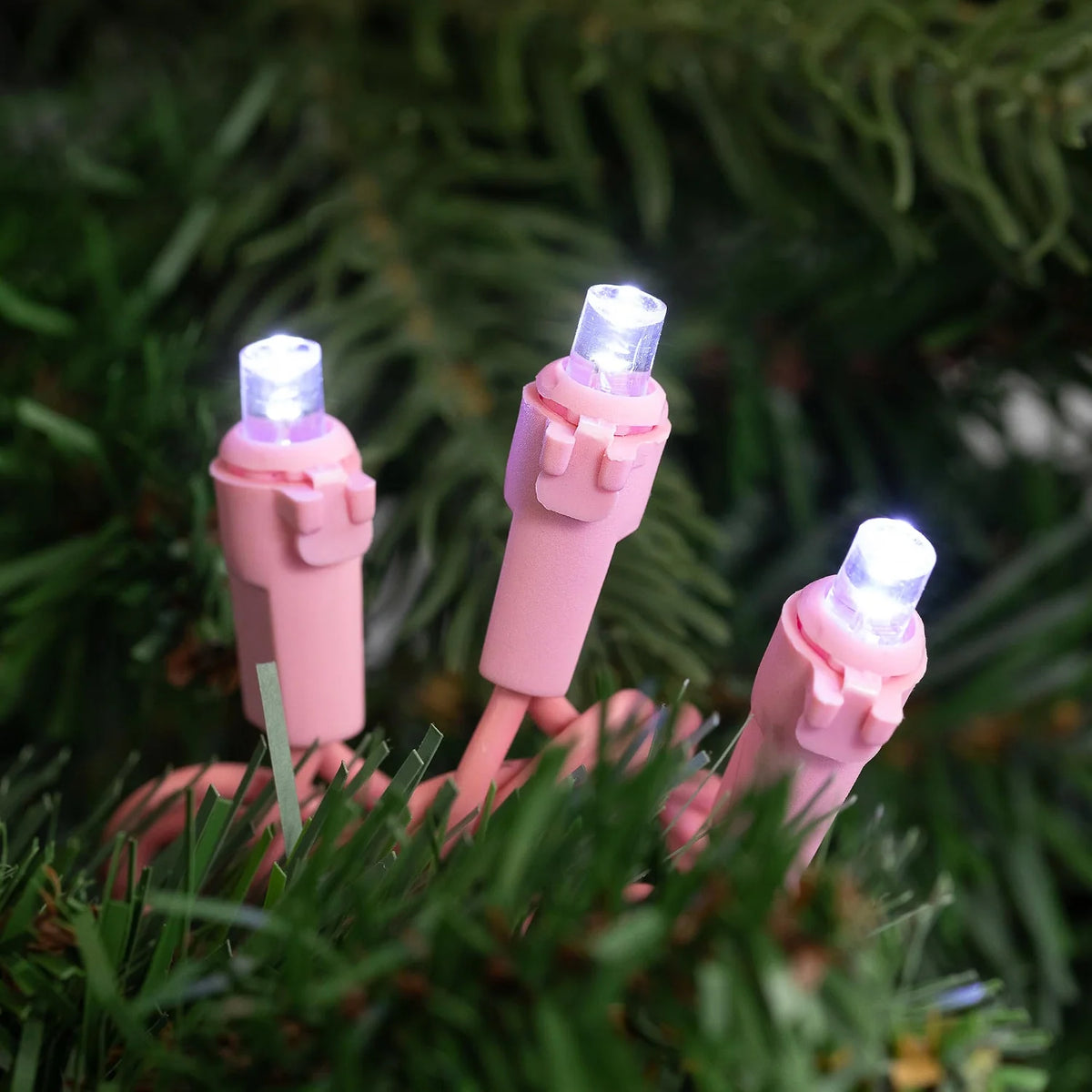 LED Wide Angle Christmas Lights Pure White - 33' Pink Wire - 100Ct