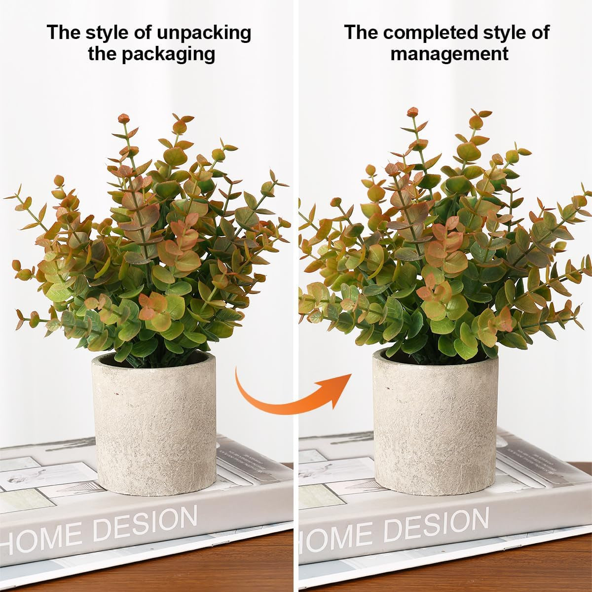 2 Pack Small Fake Plants Eucalyptus Potted,Yellow