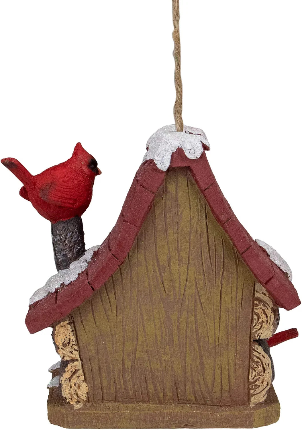 7" Brown and Red Birdhouse with Cardinals Hanging Christmas Decoration