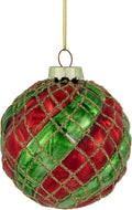 Glitter Lattice Glass Ball Ornaments, 3 Inch, Set of 4
