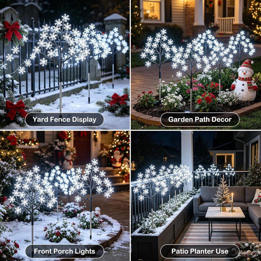 4-Pack 80Leds Solar Christmas Snowflake Stake Lights, 8 Modes Solar Snowflake Christmas Decorations Outdoor Lights, Waterproof Outdoor Xmas Decorations for Garden Yard Pathway Walkway