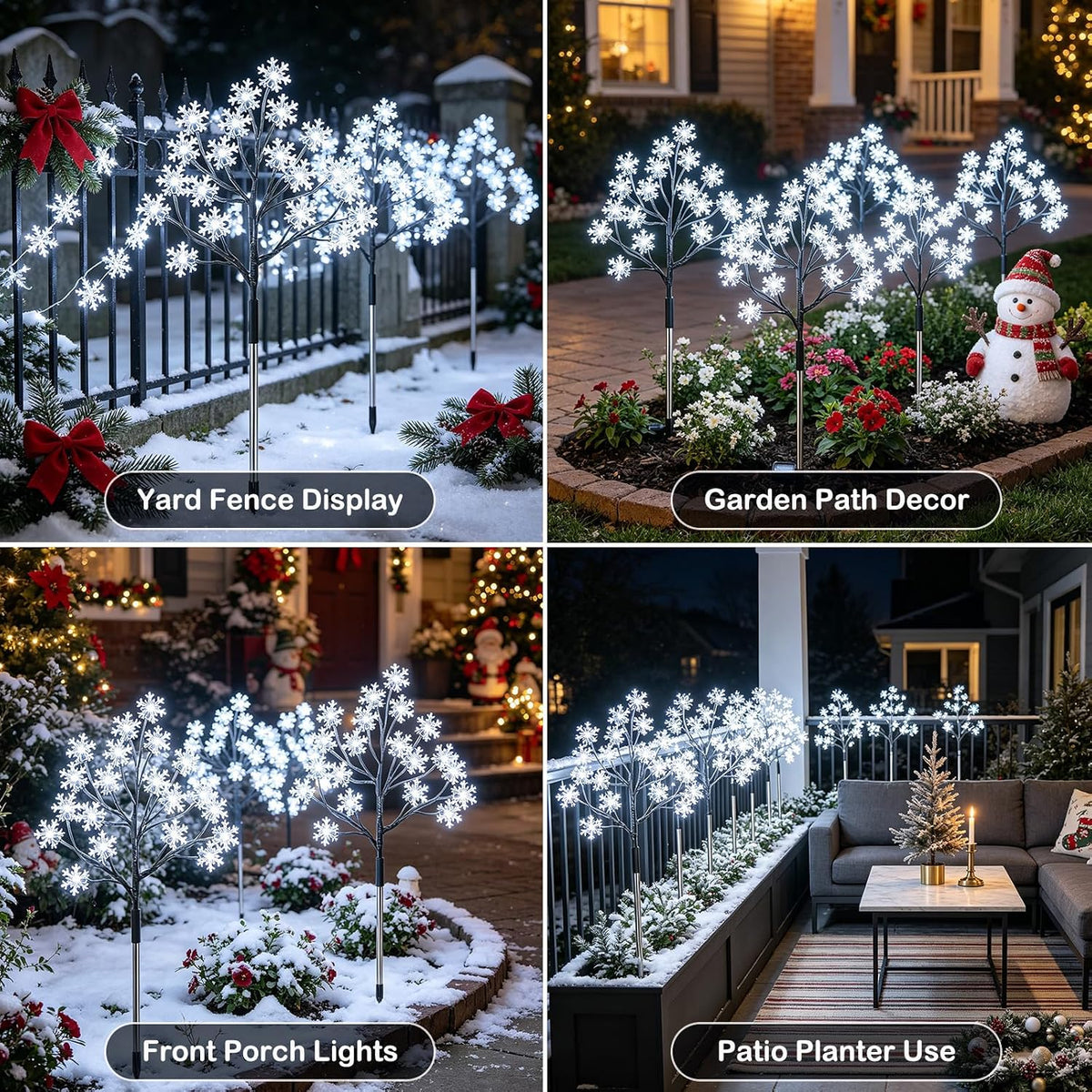 4-Pack 80Leds Solar Christmas Snowflake Stake Lights, 8 Modes Solar Snowflake Christmas Decorations Outdoor Lights, Waterproof Outdoor Xmas Decorations for Garden Yard Pathway Walkway