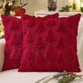 Burgundy Christmas Tree Pillow Covers, 18 x 18 Inch, Set of 2