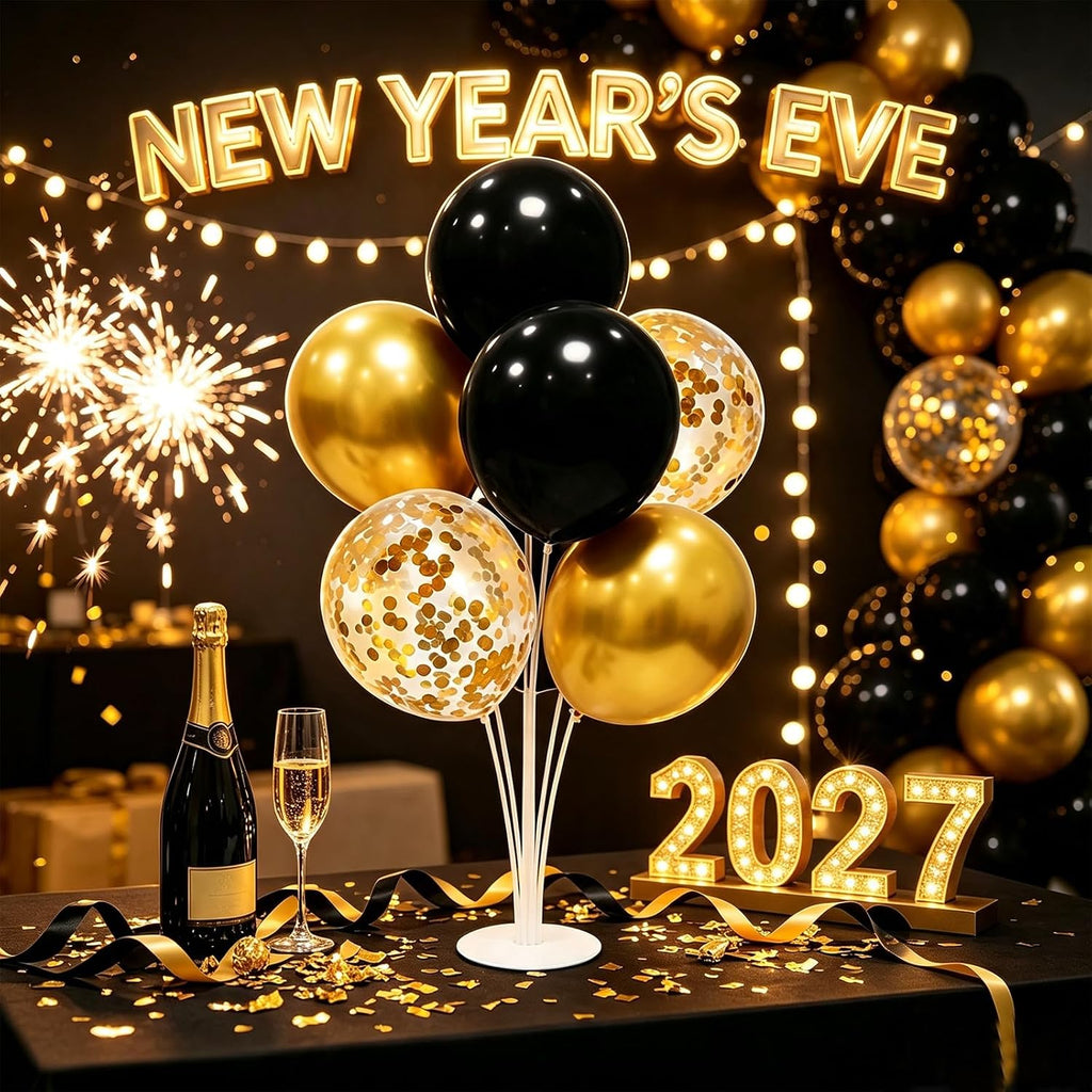 4 Set Black and Gold Balloon Stand Table Centerpieces Party Decor