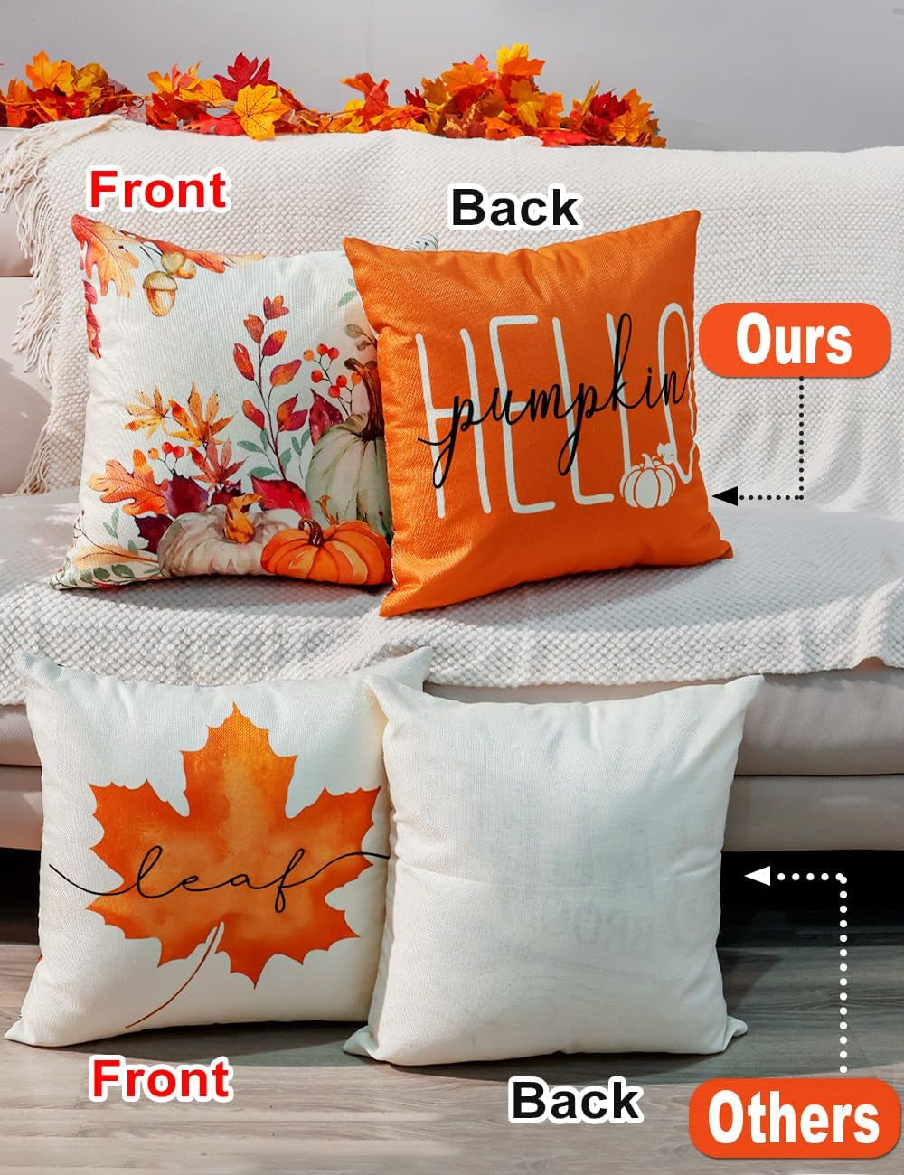Fall Pillow Covers 18X18 4Pcs Double‑Sided Print Autumn Home Decor