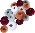 Velvet Pumpkins in Burgundy, Bronze, Gray and White (Set of 16)