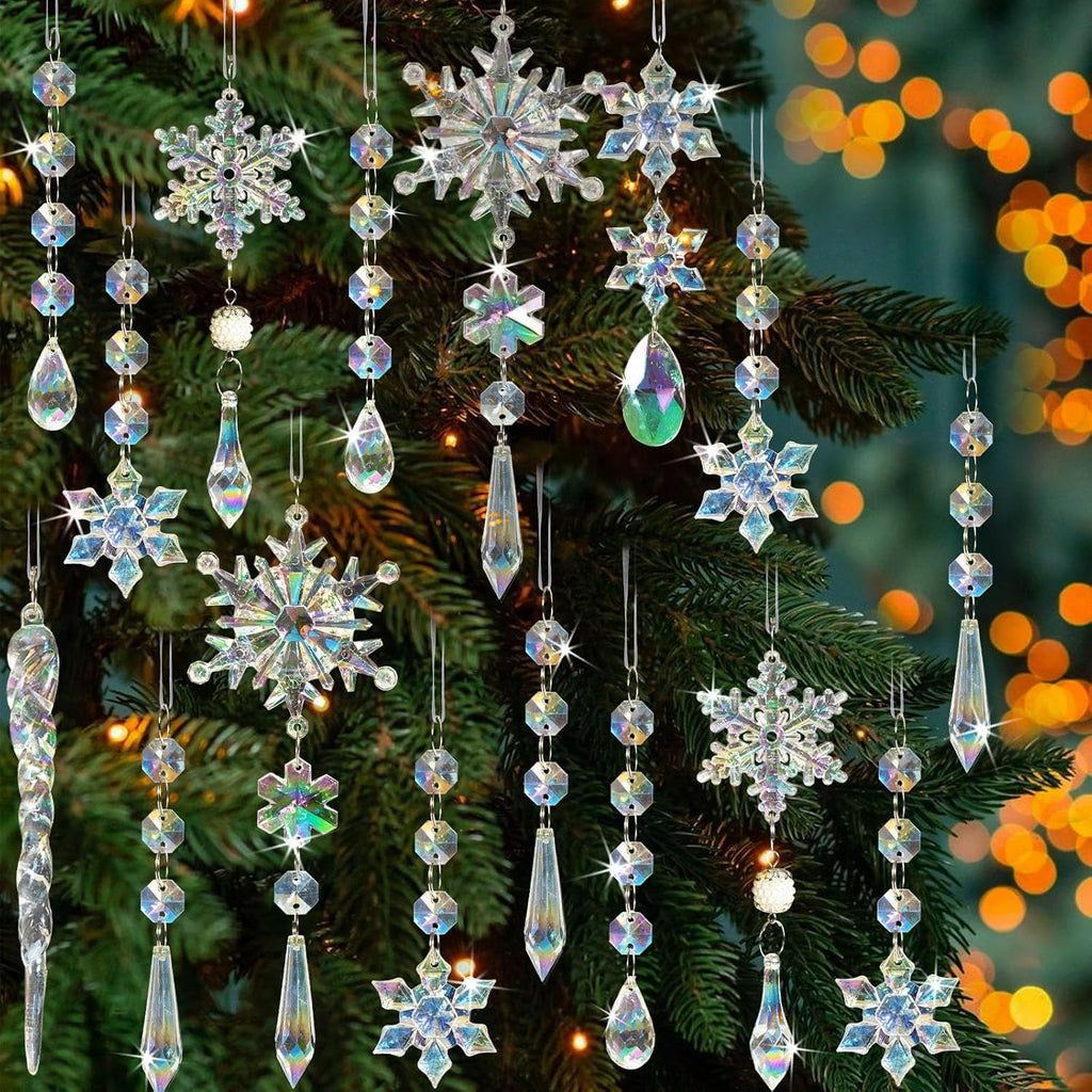 Iridescent Snowflake and Icicle Tree Ornaments (Set of 48)
