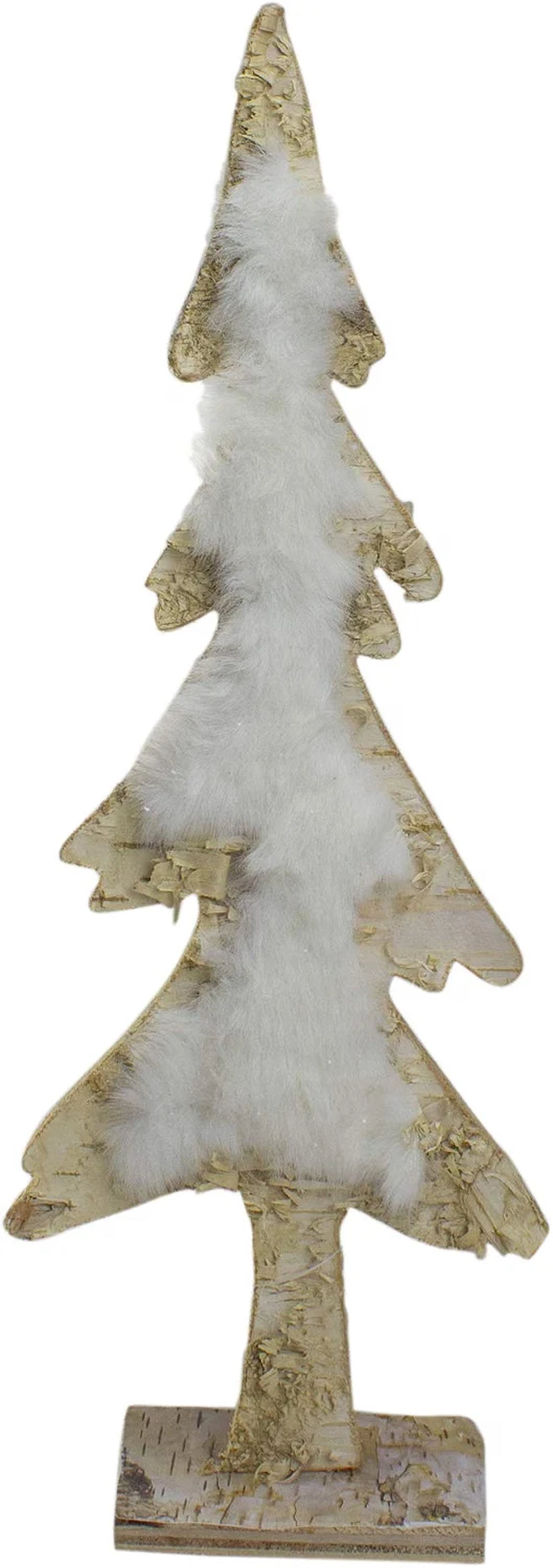13.5" Brown and White Wooden Tree with Faux Fur Christmas Decoration