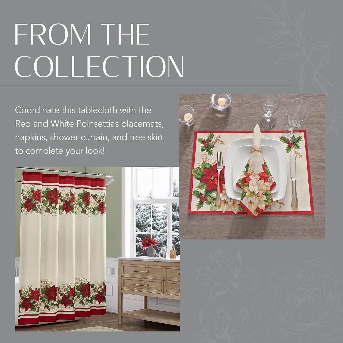 Red and White Poinsettias Tablecloth, Multicolor - 60"W X 120"L
