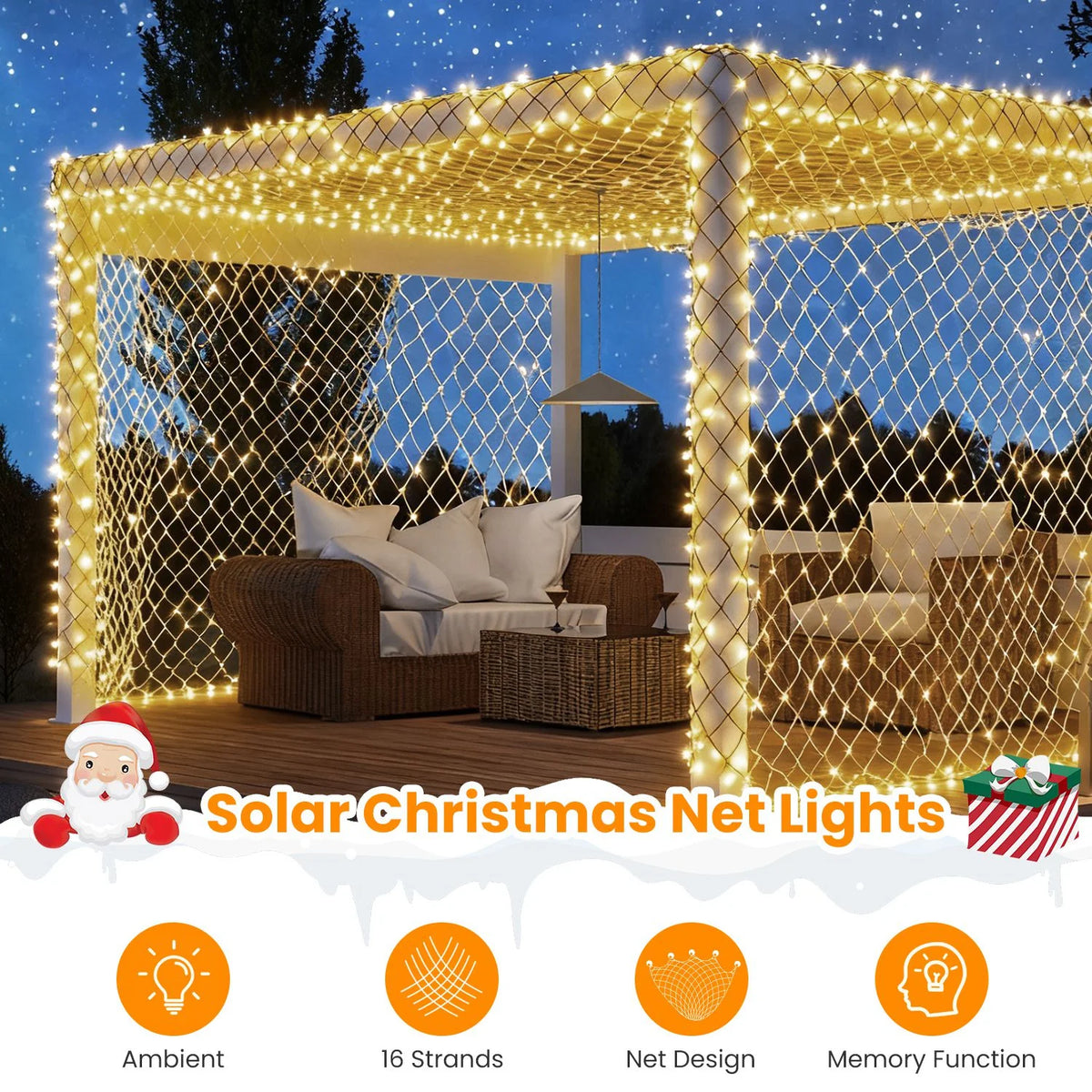 Solar Christmas Net Lights for Bushes, 192 LED, 9.8 x 6.6 ft