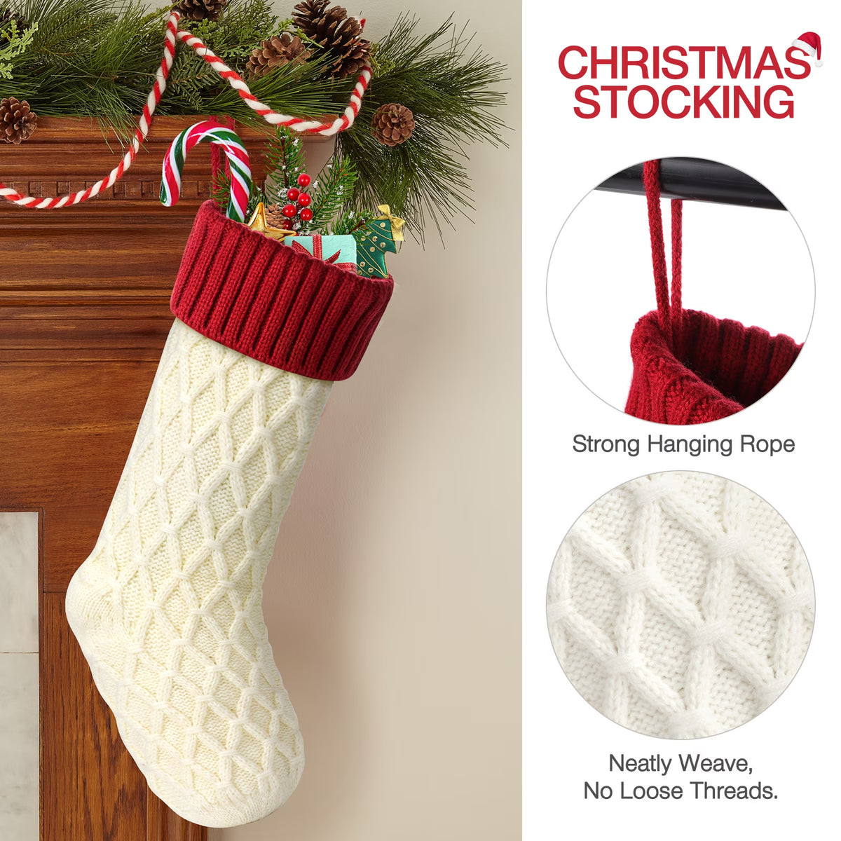 6Pcs Christmas Stockings, Large Xmas Stockings Double-Sided 18 Inches Fireplace Stockings for Family Christmas Decorations (Red,White,Green)