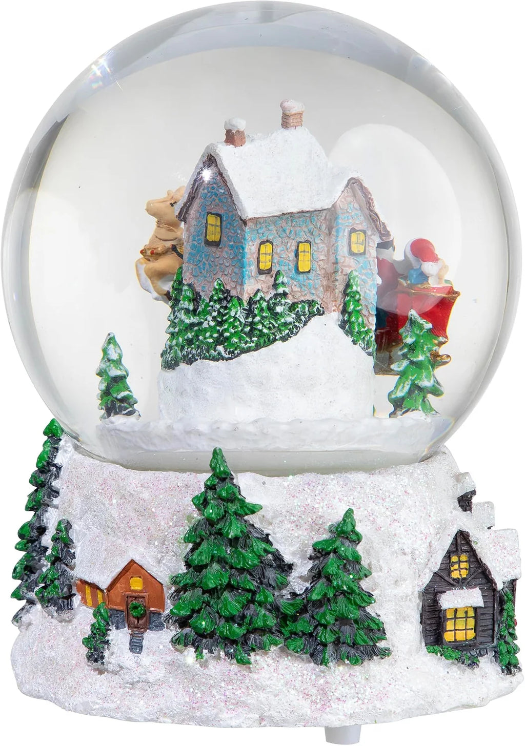 Musical and Animated Santa and Reindeer Rotating Christmas Water Globe, 6.75", White