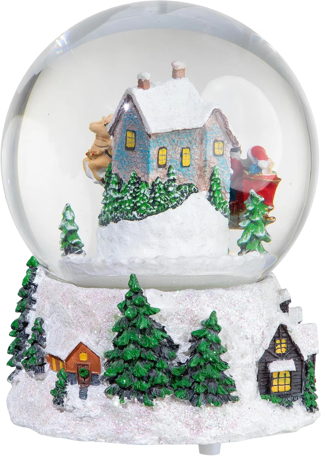 Musical and Animated Santa and Reindeer Rotating Christmas Water Globe, 6.75", White