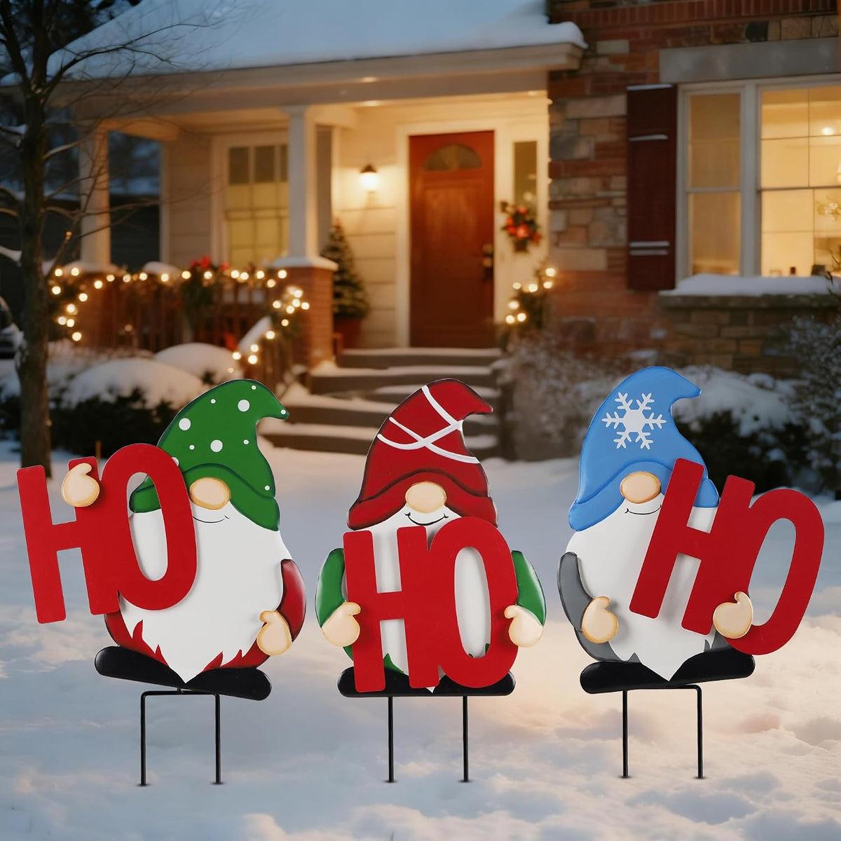 Outdoor Christmas Decorations Gnomes Yard Stakes, Set of 3