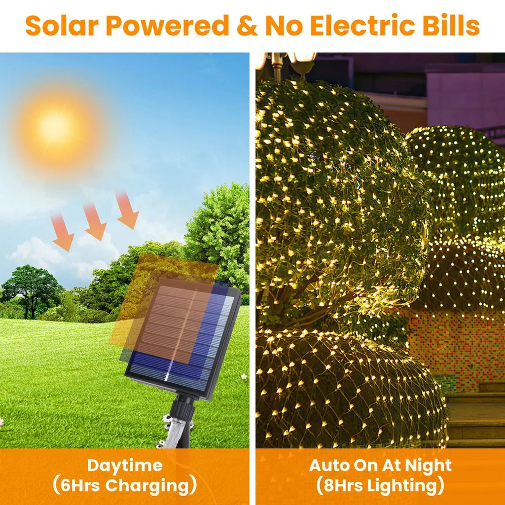 Solar Christmas Net Lights for Bushes, 192 LED, 9.8 x 6.6 ft