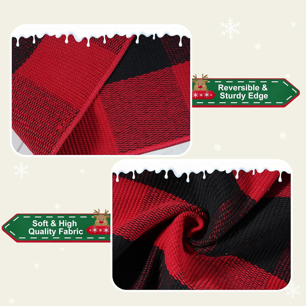 Christmas Door Mat 24"X51" Buffalo Plaid Cotton Washable Outdoor Rug