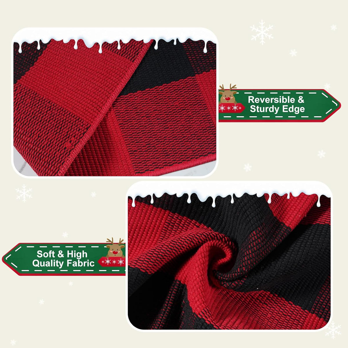 Christmas Door Mat 24"X51" Buffalo Plaid Cotton Washable Outdoor Rug