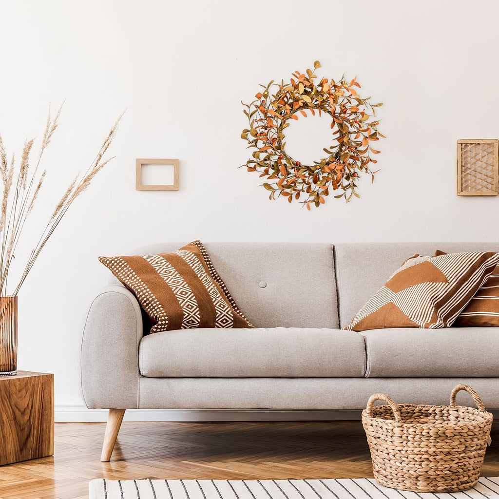 20" Fall Wreath for Front Door, Brown Eucalyptus and Berry Decor