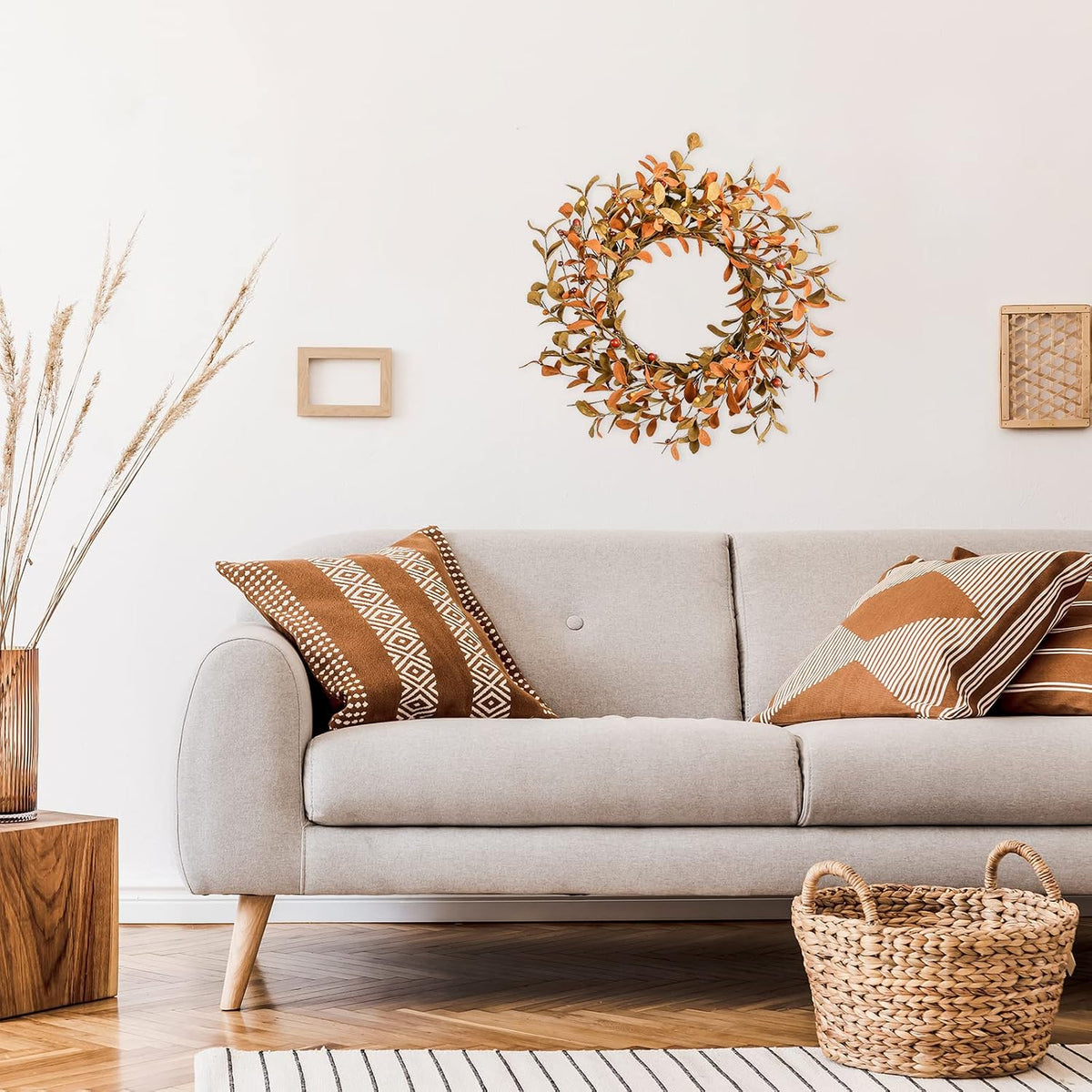 20" Fall Wreath for Front Door, Brown Eucalyptus and Berry Decor