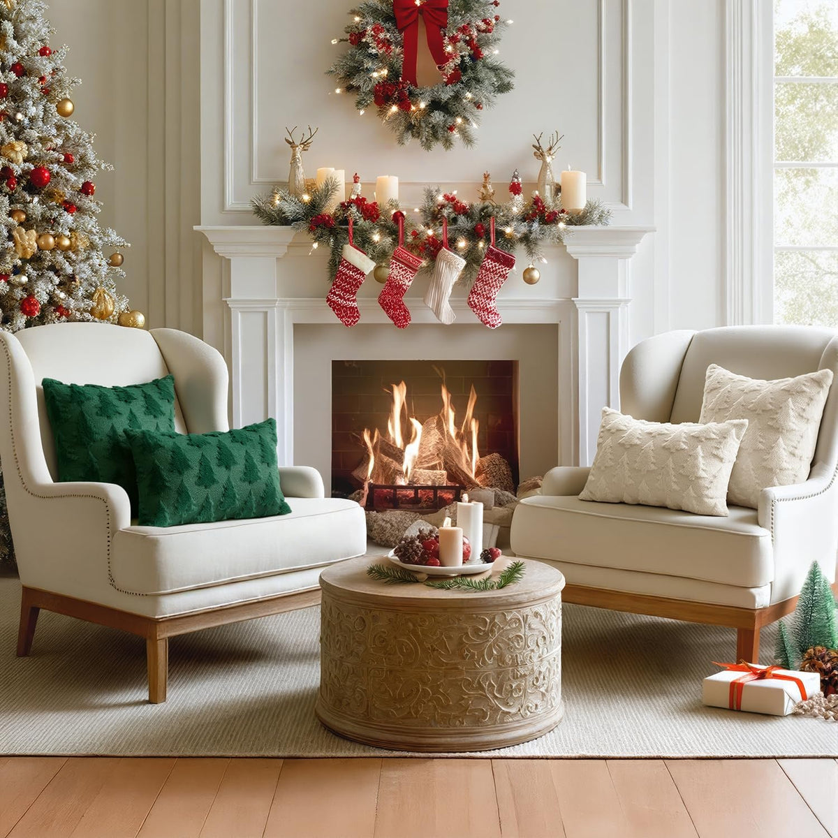 Christmas Throw Pillow Covers Dark Green Set of 2 18X18