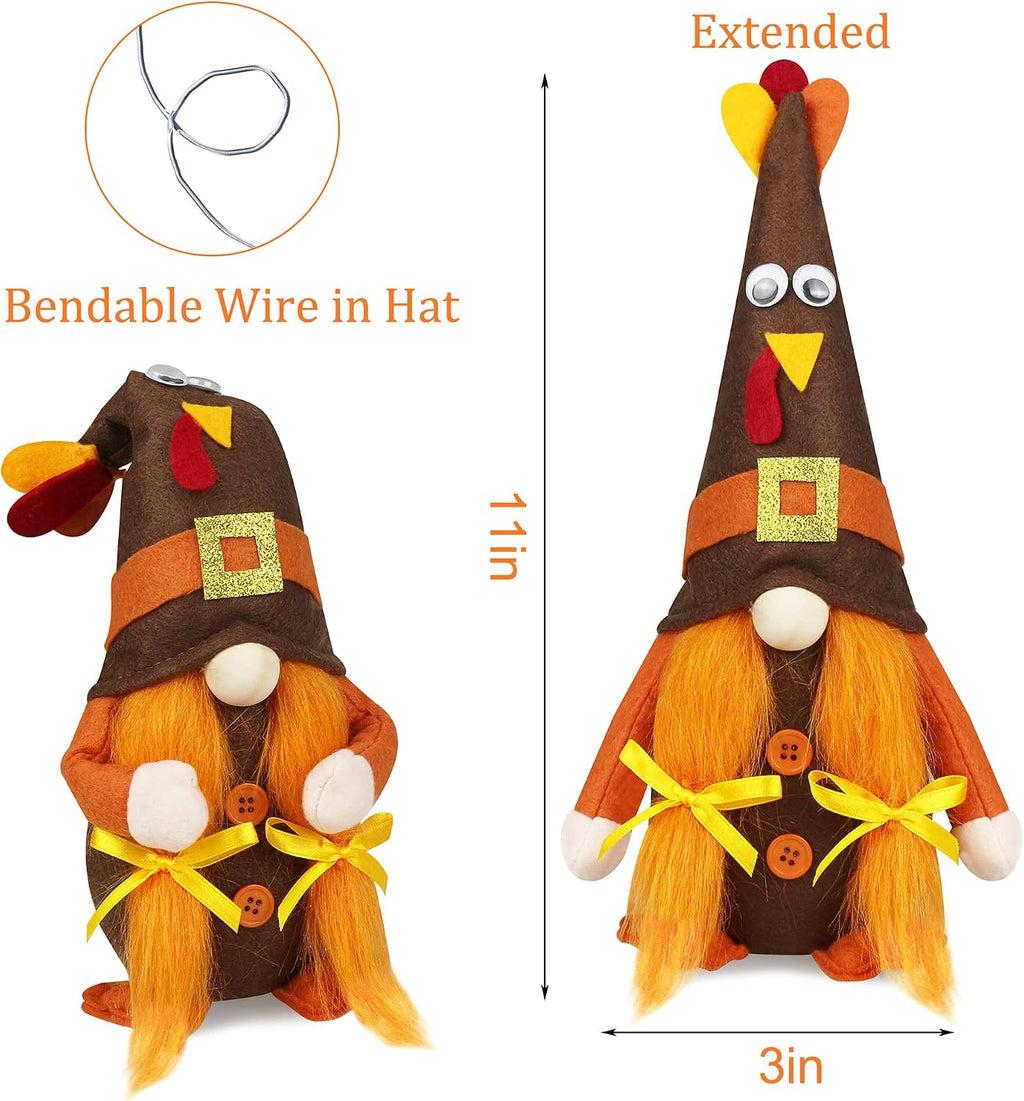 Mr and Mrs Thanksgiving Gnome Plush Decorations - 2 Pcs Turkey Gnomes Handmade Scandinavian Autumn Tomte - Fall Season Decor, Tiered Tray Decor, Thanksgiving Table Decoration, Housewarming Present
