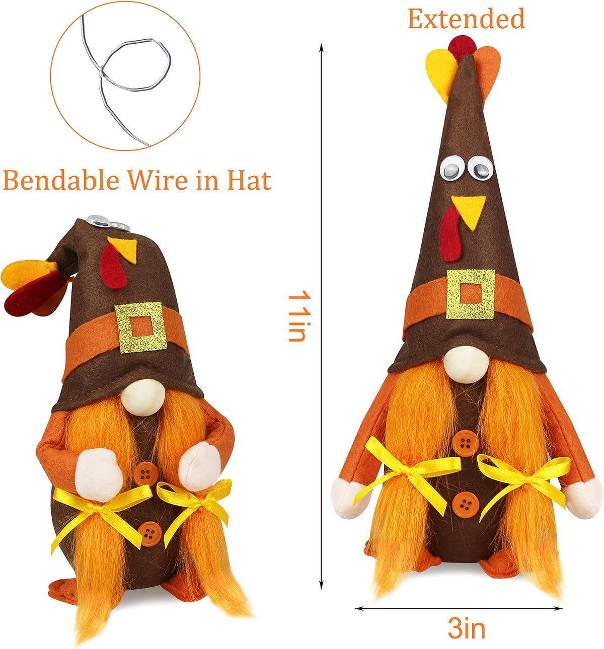 Mr and Mrs Thanksgiving Gnome Plush Decorations - 2 Pcs Turkey Gnomes Handmade Scandinavian Autumn Tomte - Fall Season Decor, Tiered Tray Decor, Thanksgiving Table Decoration, Housewarming Present